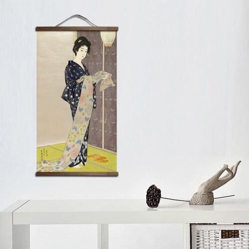 Japanese style canvas decorative oil painting Store bedroom wall pictures for living room wall art solid wood scroll paintings