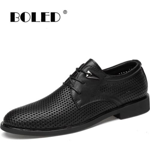 Full Grain Leather Business Men Dress Shoes Plus Size Hole Oxford Shoes Men Classic Wedding Shoes