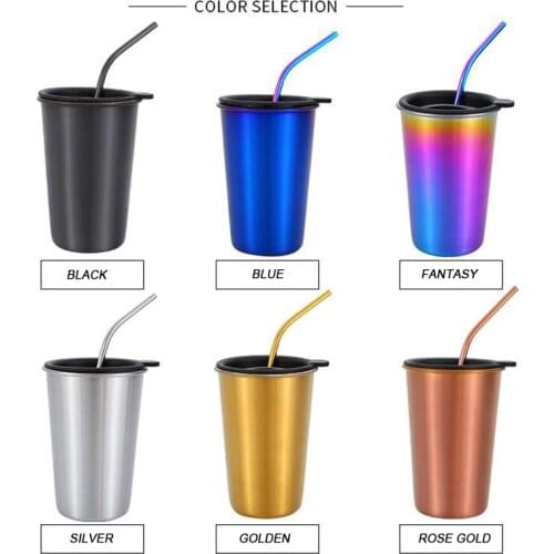 500ml 304 Stainless Steel Travel Coffee Mug with Lid & Metal Straw Car Water Bottle Vacuum Flasks Thermo Cup for Gift