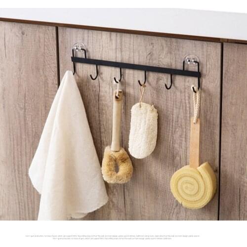Nail-free Hook 6 Hooks Free Punching Strong Hook Kitchen Wrought Iron Kitchen Utensils Hook Bathroom Wall Hanging Adhesive Hook