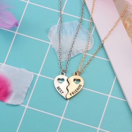 Best Friend Necklace Women Gold Hollow Love Heart 2-pcs-set Pendant Necklace BFF Friendship Jewelry Colar