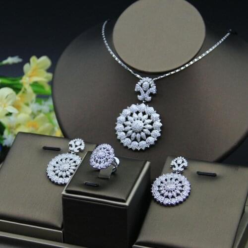 Luxury Water Drop Cubic Zircon Nigerian Necklace Earring Ring Jewelry Sets For Women Wedding Indian Dubai Bridal Jewelry Sets