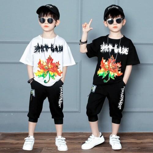 2 Pieces Summer Boys Girls Clothing Sets Children Cotton Short Sleeves T-shirt Shorts Hip hop Dance Outfits For 6 8 10 12 14 Yrs