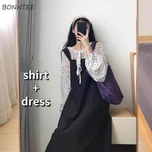 Pregnant Dress Sets Women Plus Size 2XL Sweet Casual Gauze Mid-Calf Lantern Sleeve Soft Spring Comfortable Kawaii Holiday Loose