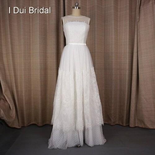 Lace Dot Tulle Vintage Wedding Dresses Vestido de noivas A line Romantic Illusion Neckline Custom Made Real Photo Bridal Gown