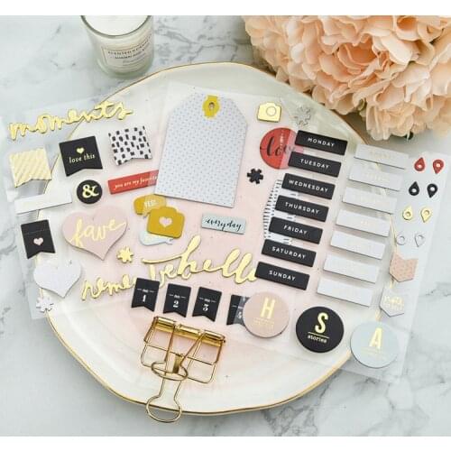 KSCRAFT Foil Gold Moments 3D Die Cut Self-adhesive Stickers for Scrapbooking Happy Planner/Card Making/Journaling Project