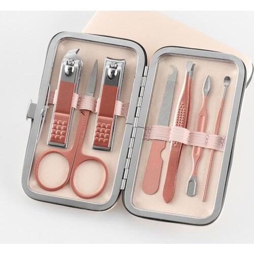 7/8pcs Manicure Nail Clippers Pedicure Set Black Stainless Steel Manicure Nail File Cutter Tweezers With Portable Travel Case