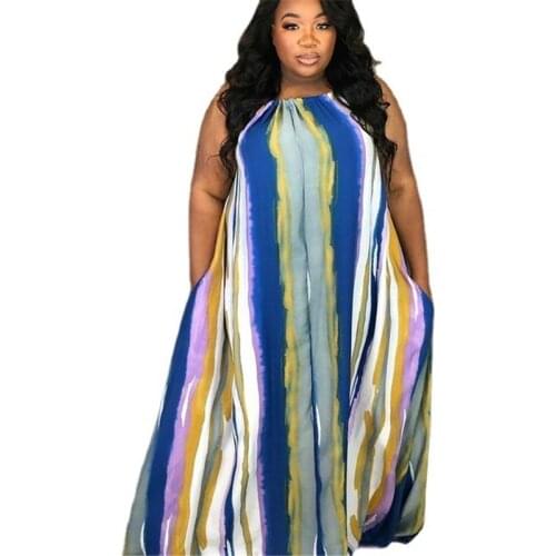 Summer Dresses for Women 2021 Plus Size Bohemian Long Dress with Pockets Casual Loose Halter Dress Wholesale Dropshipping