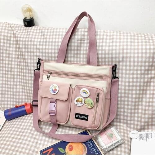 Japan Style Kawaii Women Shoulder Bags Waterproof Nylon Panelled Handbag Casual Tote 2021 Cute Shopping Crossbody Bag for Ladies