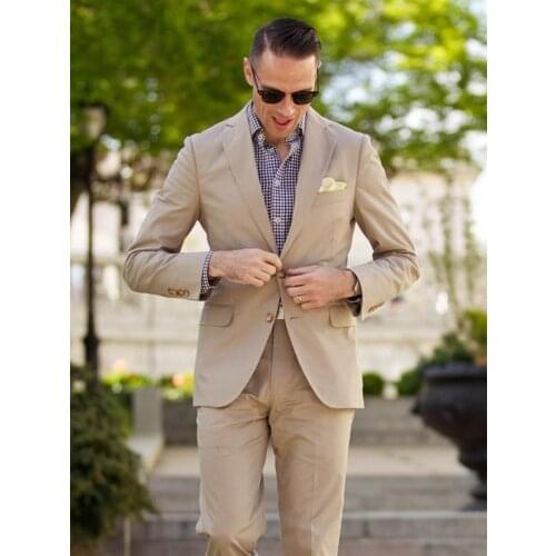 ANNIEBRITNEY 2 Piece Beige Slim Men Formal Suit Custom Skinny Groom Wedding Tuxedo Slim Fit Prom Wedding Men Suit With Pants
