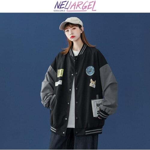 NELLARGEL Women Y2k Harajuku Vintage Baseball Jacket 2021 Female Winter Patchwork Fashion Bomber Jacket Girl Causal Racer Jacket