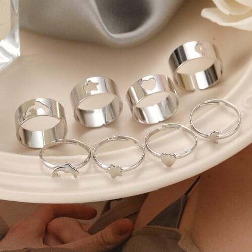 Punk Fashion Silver Color Star Moon Butterfly Opening Ring For Lovers Couples Women Hollow Animal Rings Anniversary Gift Jewelry