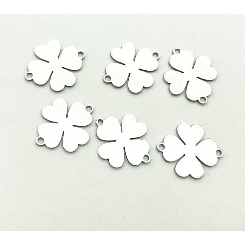 10PCS Its Nice Four Leaf Clover Charms Stainstell STEEL Made Peach Heart Pattern Necklace Pendant Diy Jewelry Make Findings