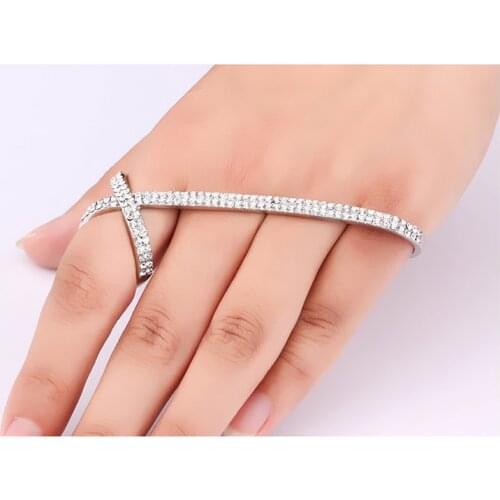 Clear Cubic Zirconia Palm Cuff Bracelet Bangle Chain Adjustable Hand Harness Bracelets Pulseiras for Women Girls Gift
