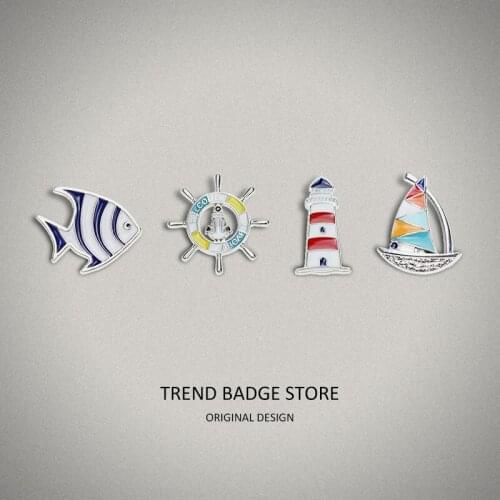 Creative Sailing Lighthouse Rudder Cartoon Pins Metal For Backpack Brooches For Womens Clothing Bag Badge