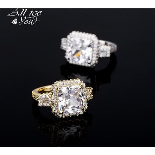 ALLICEONYOU Iced Out Luxury Cubic Zirconia Ring Large Round Hip Hop Fashion Jewelry wedding band eternity Ring For Women Gift