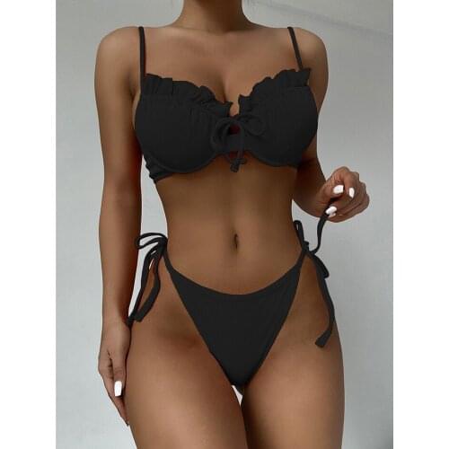 Sexy Ruffle Push up Bikini 2021 Swimsuit Women Swimwear Female Mini Thong Bikinis Set Brazilian Bathing Suit Woman Wear biquini