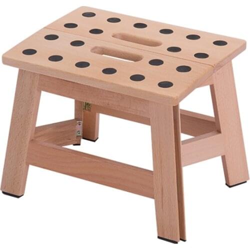 Solid Wood Folding Step Stool, Heavy Duty Beech Foldable Stool for Adults, Kitchen Garden Bathroom Stepping Stool, Anti-slip