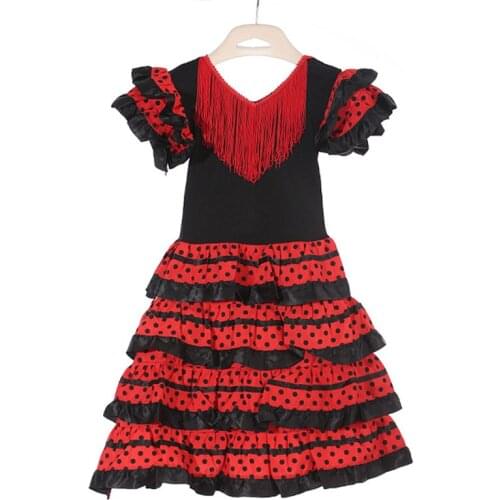 Flamenco Traditional Spanish Dance Dress for Girls Baby Classic Flamengo Gypsy Style Skirt Bullfight Festival Ballroom Red