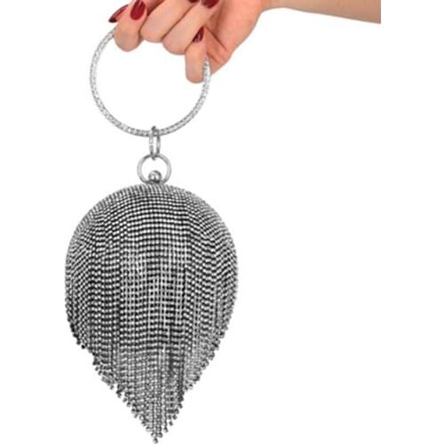 Rhinestone Round Ball Evening Bags for Women Mini Tassels Purse Ladies Ring Handbag New