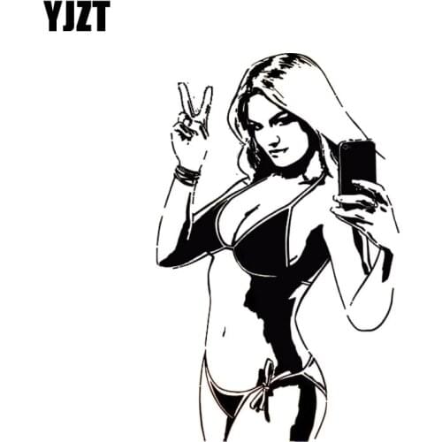 YJZT 9.6*15CM Charming Lovely Taking Photo Girl Popular Fashion Style Vinyl Decal Black/Silver Car Sticker C20-0798