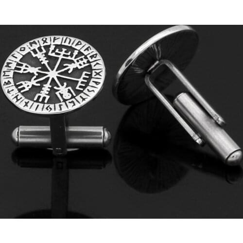 Stainless steel Nordic Viking rune compass amulet Cufflinks small size with valknut gift bag