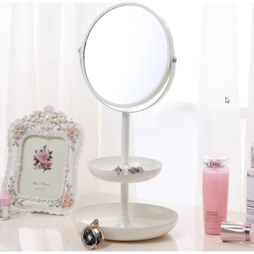 7Inch 3xMagnification White Makeup Mirror 360 Rotating Professional Desktop Cosmetic Mirror Double storage shelf Magnifier