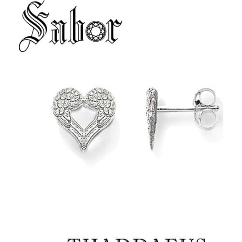 Wings Heart Stud Earrings Glam Fashion Jewerly For Women Gift Silver color,Super Deals thomas