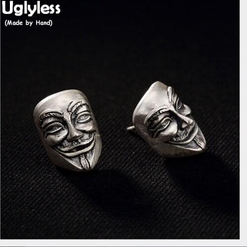 Uglyless Handmade Mr Clown Studs Unisex Ghost Mask Stud Earrings Real 925 Sterling Silver Fine Jewelry for Women Brincos Bijoux