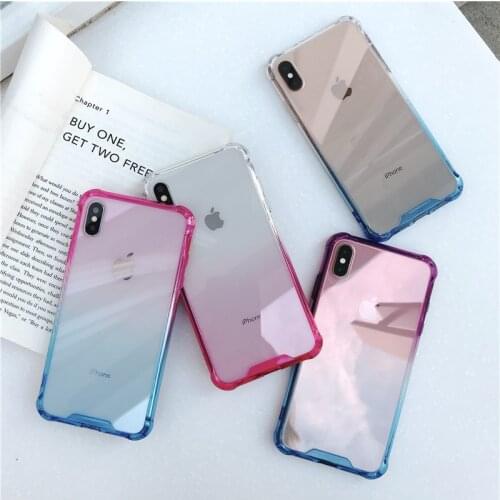 Gradient Rigid Case for iPhone 7 8 Plus Xs Max X XR Anti-Fall 11pro 12mini 12 Pro Max Bumper Hard Back Acrylic Case Clear Case