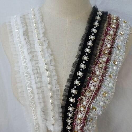 1meters/lot exquisite black white color diamond beads jewelry wrist collar leader lace accessories X368