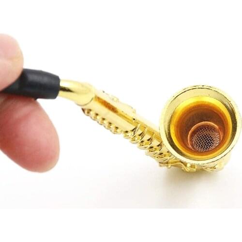 1Pcs Saxophone Shape Pipe With Filter Tobacco Mini Smoking Pipes Smoke Herb Cigarette Accessories Metal Pipe Hookah For Men Gift