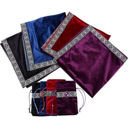2PCS/Lot Velvet Tarot Tablecloth With Bags Flocking Fabric Beautiful Stone Tarot Board Game Accessories By Hand