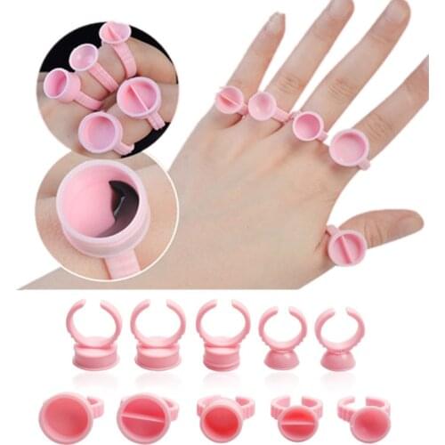 3 Color 100pcs Disposable Eyelashes Extension Glue Holder Ring Cup Stand Lash Adhesive Glue Tattoo Pigment Container Ink Pallet