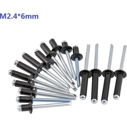 500PCS/Lot Aluminum BLACK M2.4*6 2.4X6MM Round Head Nail Decoration Pop Rivets Open End Blind Rivets Metal Fastners