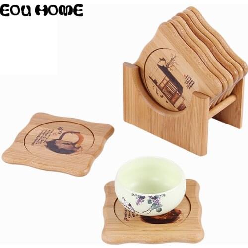 6pcs/set Creative Bamboo Mats Pads Non-slip Cup Mat Drink Coaster Coffee Cup Mat Tea Pads Placemat Table Decor Tea Accessories
