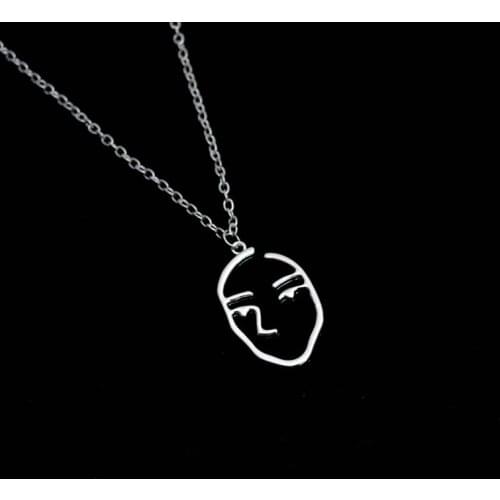 Abstract Face Woman Necklaces Woman Hip Hop Womans Necklace Chain Pendant Jewelry Silver Color Vintage European Alloy Naszyjnik
