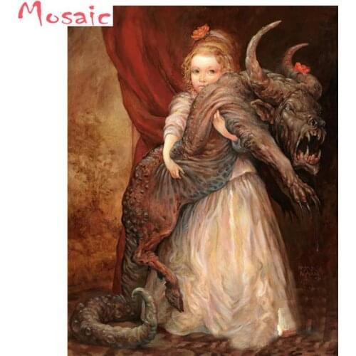 Full Square/Round Drill 5D DIY Diamond Painting"little girl,monster,dragon,beauty,the beast,funny art Embroidery Cross Stitch