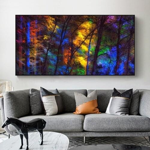 Large Size Colorful Forest Trees Canvas Poster Art Prints Living Room Decorative Picture Modern Home Natural Simplicity Style