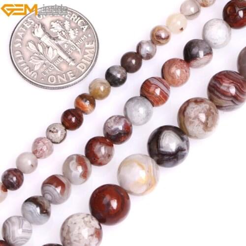 4mm-8mm Round Natural Dark Red Mexico Laguna Lace Agates Beads for Jewelry Making Strand 15 Inches Bracelet DIY Gem-inside