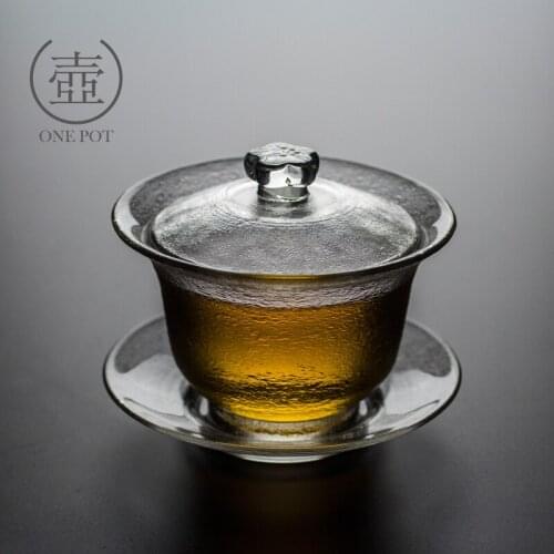 Cast glass cover bowl large transparent thickened heat-resistant handmade tureen Japanese tea cup kungfu tea set teacup