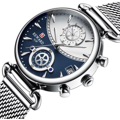 REWARD Couple Watch Men Women Japanese Quartz Watches Elegant Chronograph Calendar Stainless steel Strap Clock Gift