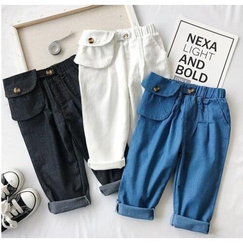 Unisex Kids Jeans Korean Fashion Waist Pack Pants For Girls Toddler Boys Trousers Casual Elastic Waist Denim Pants Baby Trousers