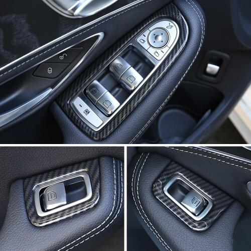 For Mercedes Benz New C Class W205 GLC Car-styling cover trim window lift button switch sequin stainless steel interior Bright