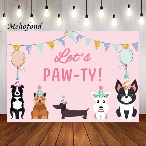 Mehofond Photography Background Puppy Dog Lets Paw-ty Doggy Pet Pink Girls Birthday Party Portrait Backdrop Photo Studio Props