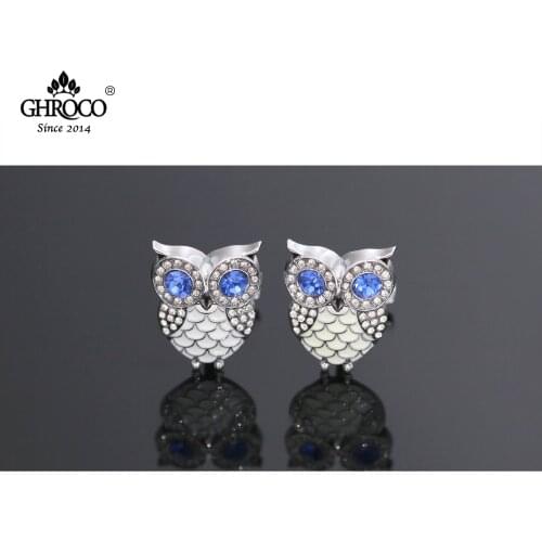 GHROCO High-Quality Exquisite Owl Shaped Inlaid with Acrylic Cufflinks Fashion Luxury Gift for Cuff Shirt Business Men & Wedding