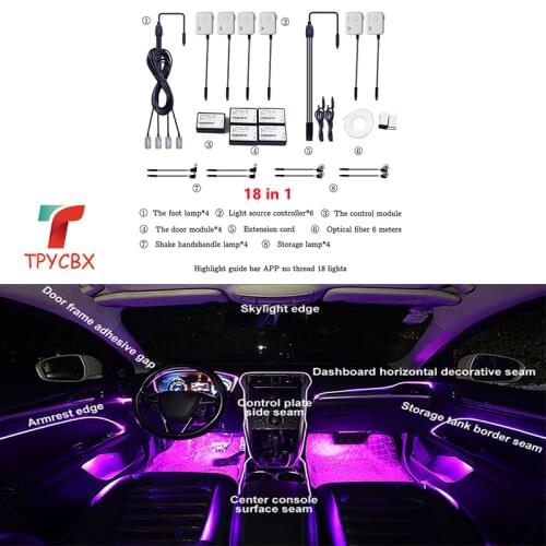 Flexible Car Atmosphere Lamps APP Sound Control RGB Mode Colorful Auto Interior Ambient Light Decorative Lamp Strips Universal