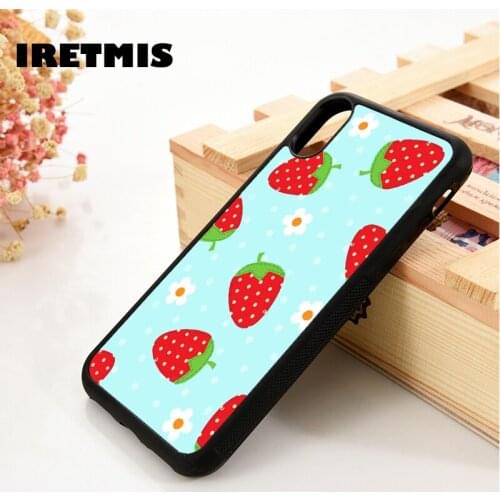 Iretmis 5 5S SE 6 6S TPU Silicone Rubber Phone Case Cover for iPhone 7 8 Plus X Xs 11 12 MINI Pro Max XR Blue Strawberry Field