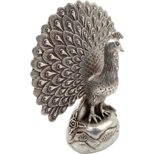 Chinese Old Tibet Silver Carving Peacock