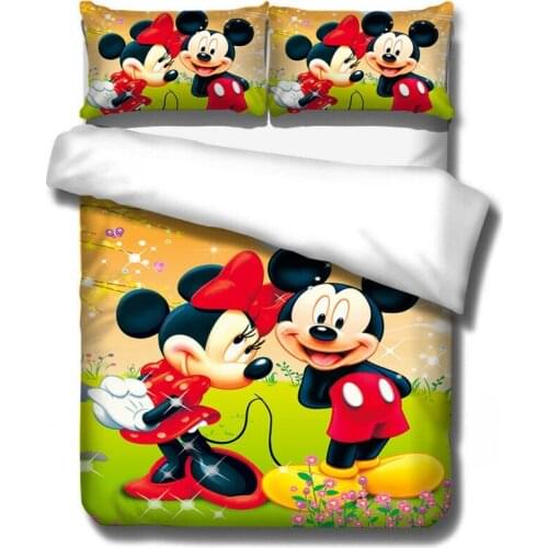 Disney Cartoon Mickey Minnie Bedding Set Lovely Couple Queen King Size Bedding Set Children Duvet Cover Pillow Cases